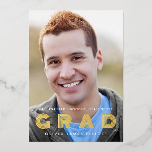GRAD Class of 2025 Photo Graduation Gold Foil Invitation