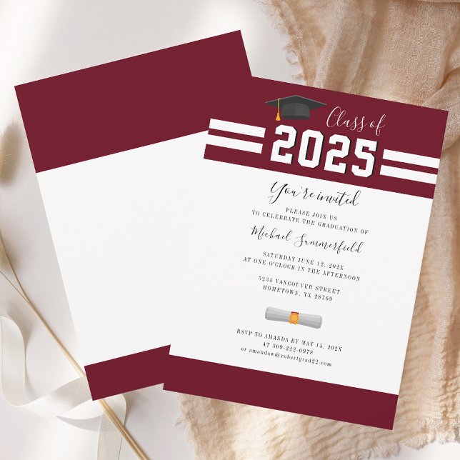 Grad Class of 2026 Graduation Party Burgundy Invitation (Grad Class of 2025 Graduation Party Burgundy Invitation)