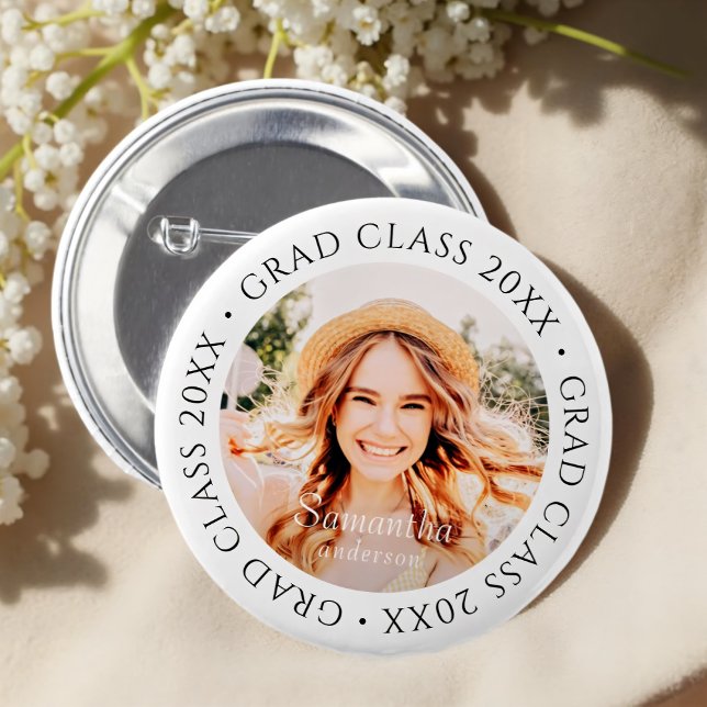 Grad Class of 20XX Simple Modern Custom Photo Button (Creator Uploaded)