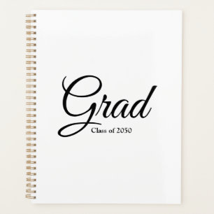 Grad class year black white custom script text planner