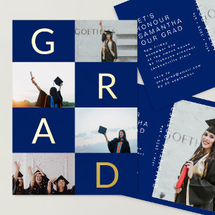 GRAD COLOR BLOCKS MULTI Photo BLUE Gold Foil Invitation