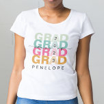 Grad Colorful Rainbow Class 2022 Modern Graduate T-Shirt<br><div class="desc">Modern and stylish grad class of 2022 t-shirt. Design features "Grad" repeating design in colorful rainbow colors. Personalize with graduate year and grad's name. A fun gift for the grad. Design by Moodthology Papery.</div>
