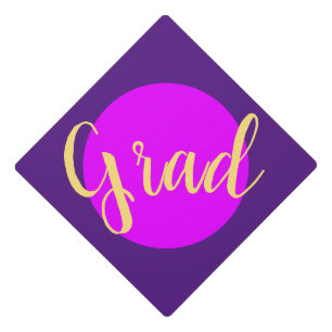 GRAD Cool Fun Bright Tropical Pink Purple Art Graduation Cap Topper