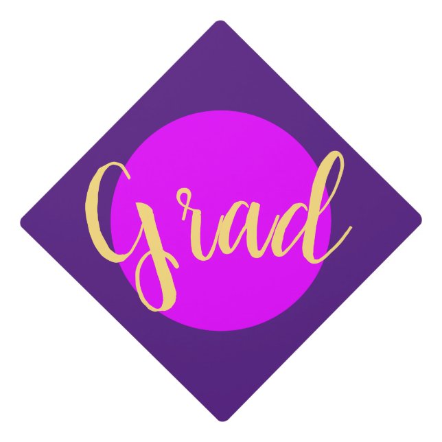 GRAD Cool Fun Bright Tropical Pink Purple Art  Graduation Cap Topper (Front)