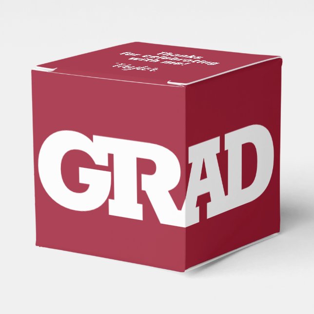GRAD Crimson and White Graduation Party Favor Boxes (Front Side)