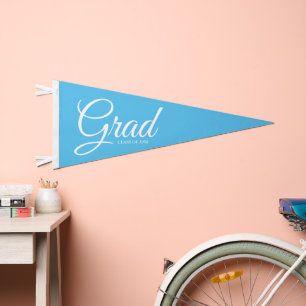 Grad custom school class year elegant light blue pennant flag