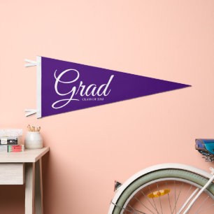Grad custom school class year elegant purple pennant flag