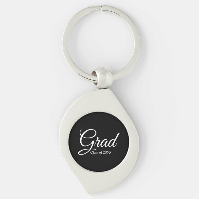 Grad custom script class year elegant black keychain (Front)