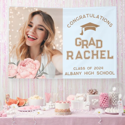 Grad Cute Blue Floral Graduate Graduation Party Banner