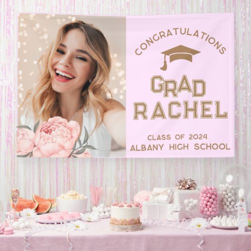 Grad Cute Purple Floral Graduate Graduation Party Banner