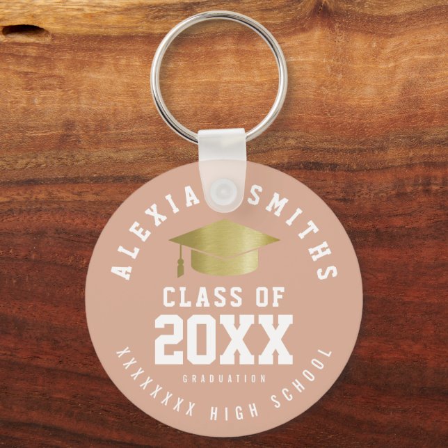 Grad Dusty Rose Keychain With Name and Class Year (Front)
