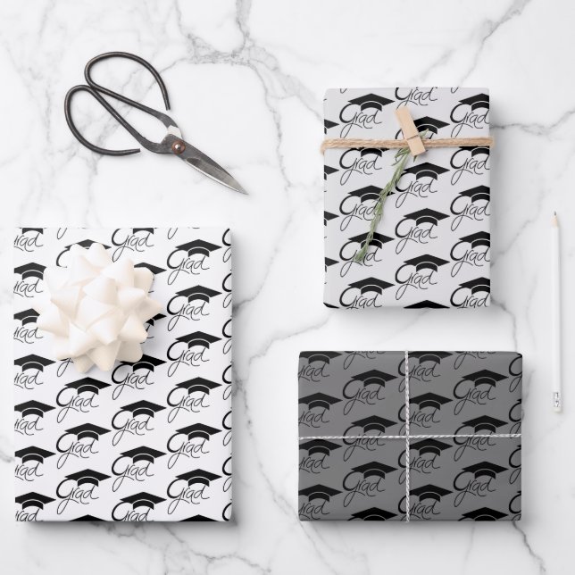 Grad Elegant Black Graduation Cap Script  Wrapping Paper Sheets (Front)