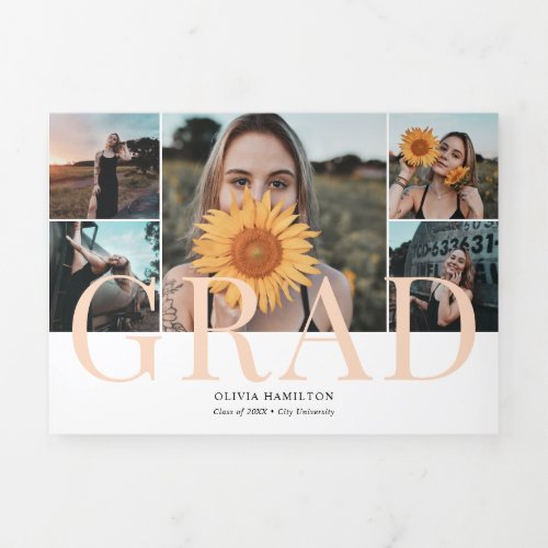 Grad Elegant Photo Collage Tri_Fold Announcement