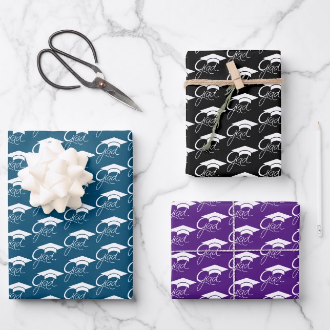 Grad Elegant White Graduation Cap Script  Wrapping Paper Sheets (Front)