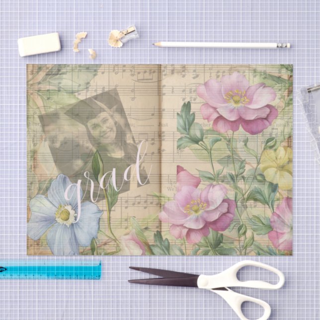 Grad Floral Piano Music Junk Journal Decoupage Tissue Paper (Craft)