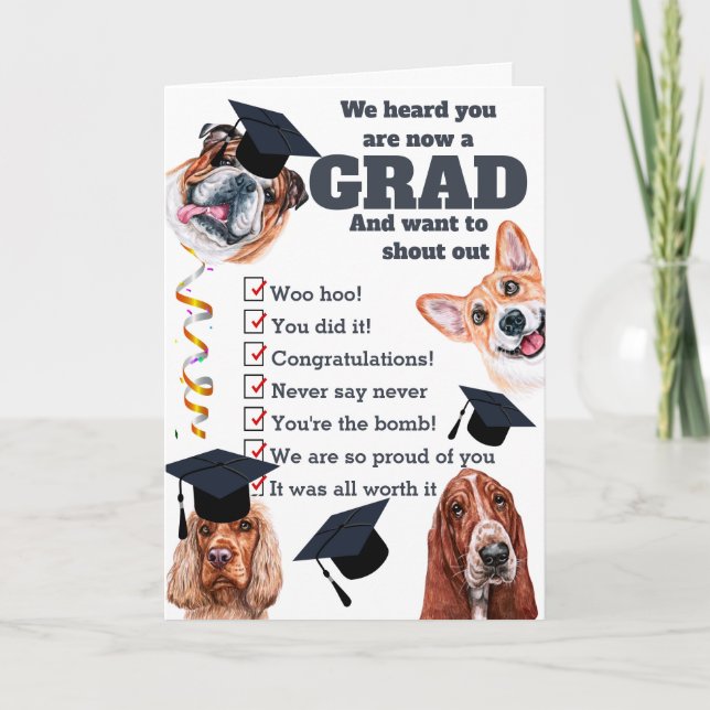 Grad from the gang congratulations dogs with hats card (Front)