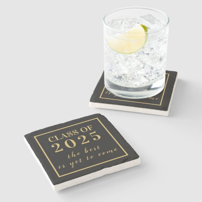 Grad Gift Gold Script Graduation Class of 2025 Stone Coaster (Side)