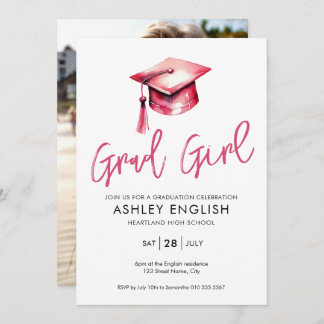 Grad Girl Pink Graduation Invitation
