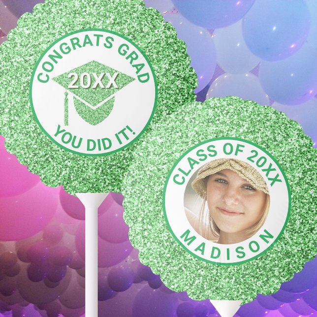 Grad Glam Green Cap Chic Congratulations Photo Balloon (Creator Uploaded)