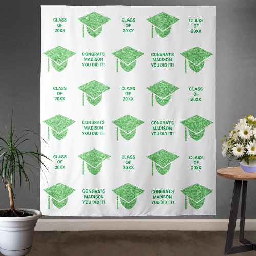 Grad Glam Green Cap Chic Party Selfie Photo Booth Tapestry