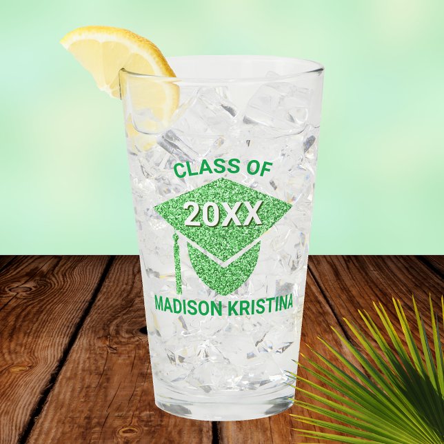 Grad Glam Green Cap Elegant Congratulations Glass (Creator Uploaded)