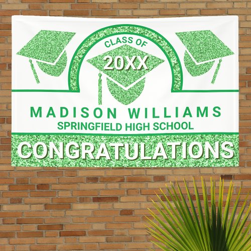 Grad Glam Green Cap Graduation Congratulations Banner