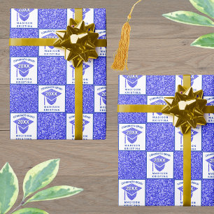 Grad Glam Navy Cap Celebration Graduation Wrapping Paper