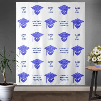 Grad Glam Navy Cap Chic Party Selfie Photo Booth Tapestry by ArtfulDesignsByVikki at Zazzle