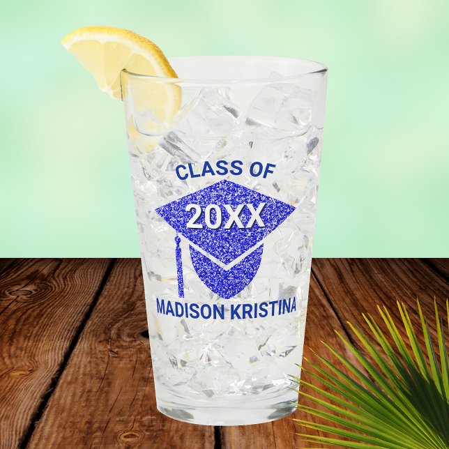 Grad Glam Navy Cap Elegant Congratulations Glass (Creator Uploaded)