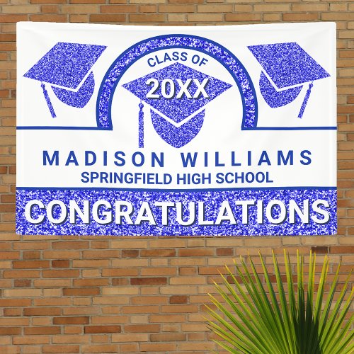 Grad Glam Navy Cap Graduation Congratulations Banner