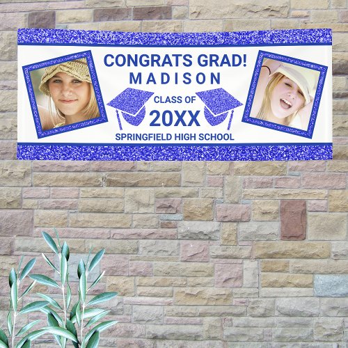 Grad Glam Navy Cap Graduation Party Picture Banner
