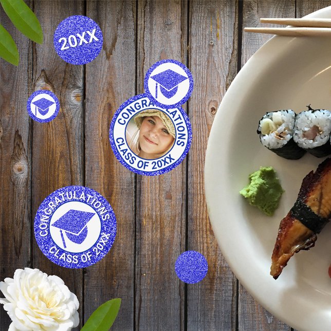 Grad Glam Navy Cap Photo Graduation Party Confetti (Creator Uploaded)