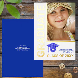 Grad Glam Navy Cap Stylish Graduate Photo Foil Invitation