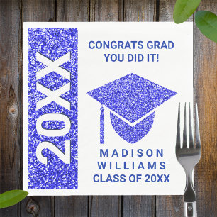 Grad Glam Navy Cap Typography Simple Party Napkins