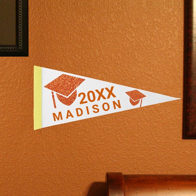 Grad Glam Orange Cap Add Name Cool Keepsake Pennant Flag (Creator Uploaded)