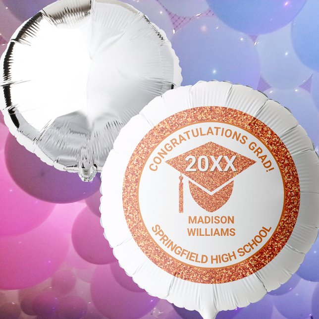 Grad Glam Orange Cap Elegant Congratulations Balloon (Creator Uploaded)