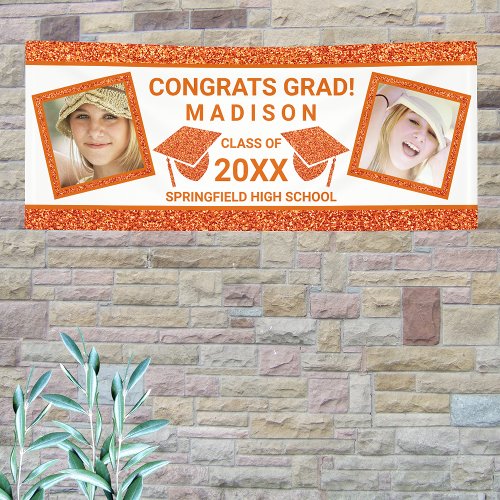 Grad Glam Orange Cap Graduation Party Picture Banner