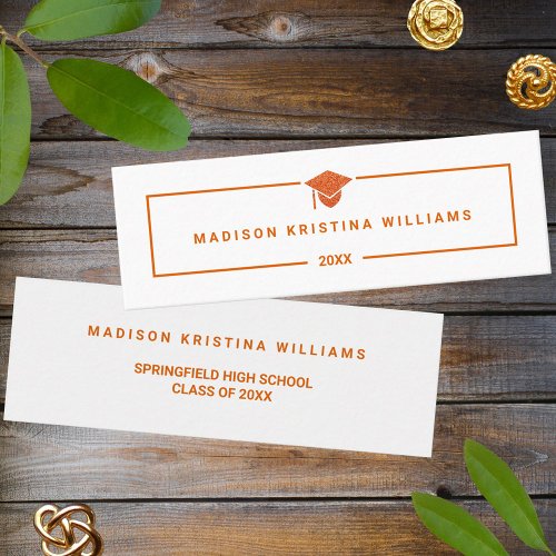 Grad Glam Orange Cap High School Custom Name Calling Card