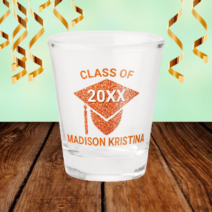 Grad Glam Orange Cap Personalized Chic Elegant Shot Glass