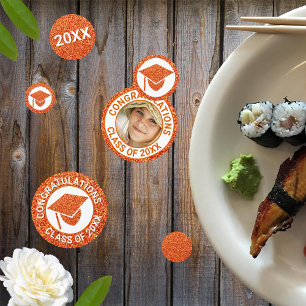 Grad Glam Orange Cap Photo Graduation Party Confetti