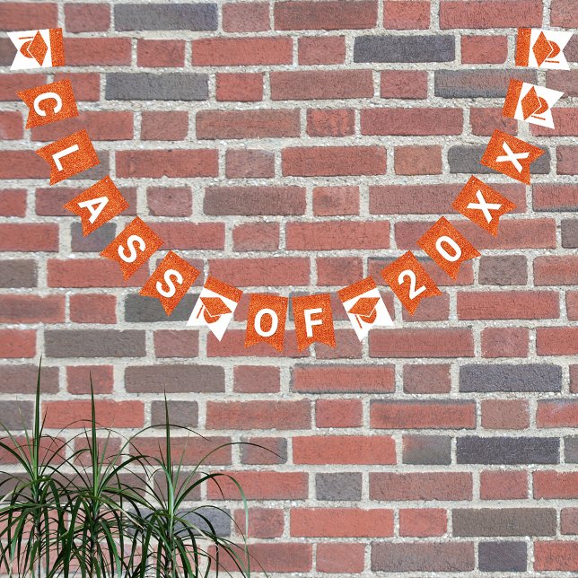 Grad Glam Orange Cap Simple Class Of Plus Year Bunting Flags (Creator Uploaded)