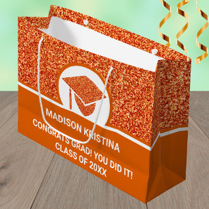 Grad Glam Orange Cap Simple Elegant Custom Large Gift Bag