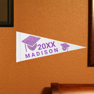 Grad Glam Purple Cap Add Name Cool Keepsake Pennant Flag