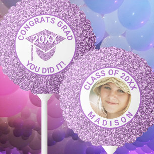Grad Glam Purple Cap Chic Congratulations Photo Balloon