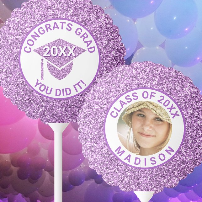 Grad Glam Purple Cap Chic Congratulations Photo Balloon (Creator Uploaded)