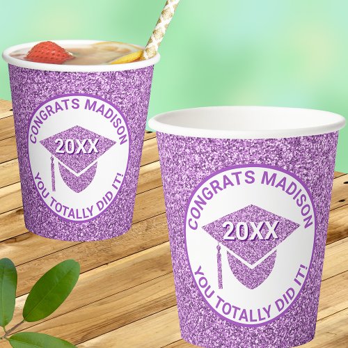 Grad Glam Purple Cap Chic Elegant School Party Paper Cups