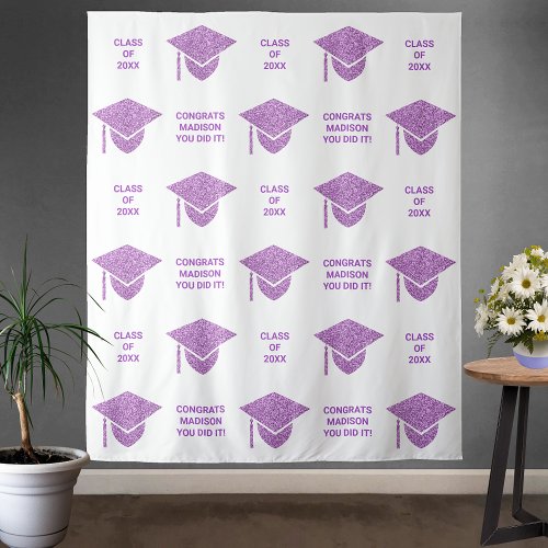 Grad Glam Purple Cap Chic Party Selfie Photo Booth Tapestry