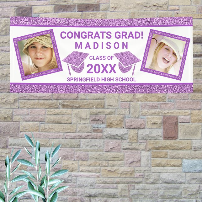 Grad Glam Purple Cap Graduation Party Picture Banner (Creator Uploaded)