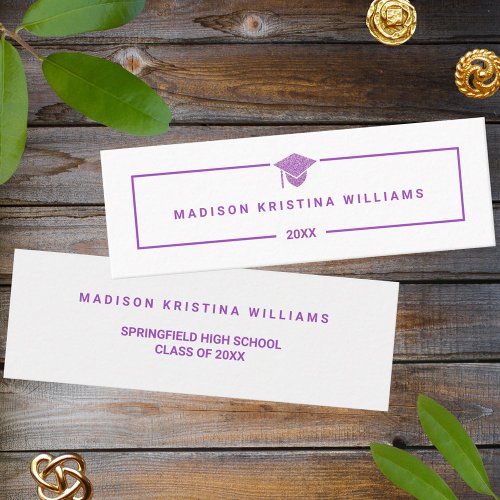 Grad Glam Purple Cap High School Custom Name Calling Card