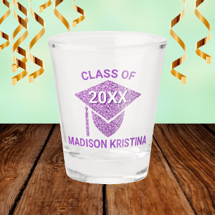 Grad Glam Purple Cap Personalized Chic Elegant Shot Glass